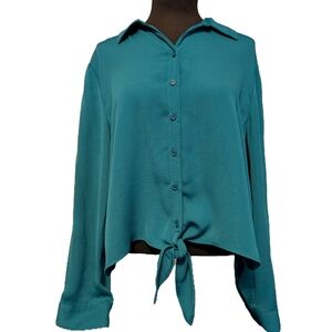 Chicos Fun Tie Dallas long sleeve top, Size 2 (Large/14), teal